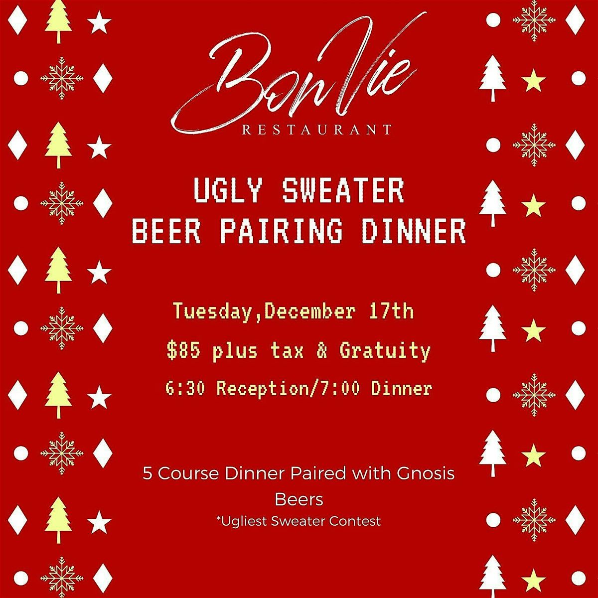 Bon Vie Ugly Sweater Beer Pairing Dinner