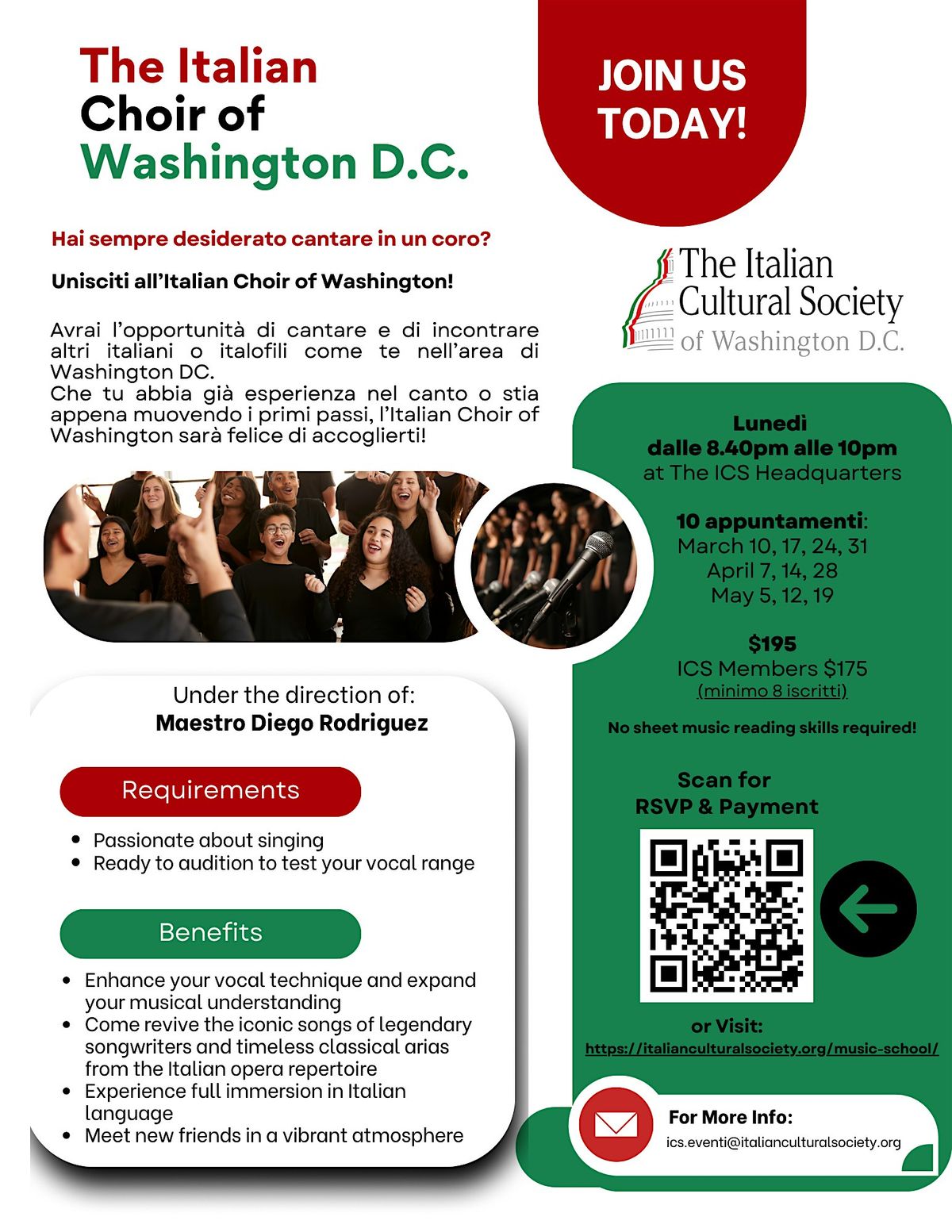 The Italian Choir of Washington D.C. is looking for Talented Singers!