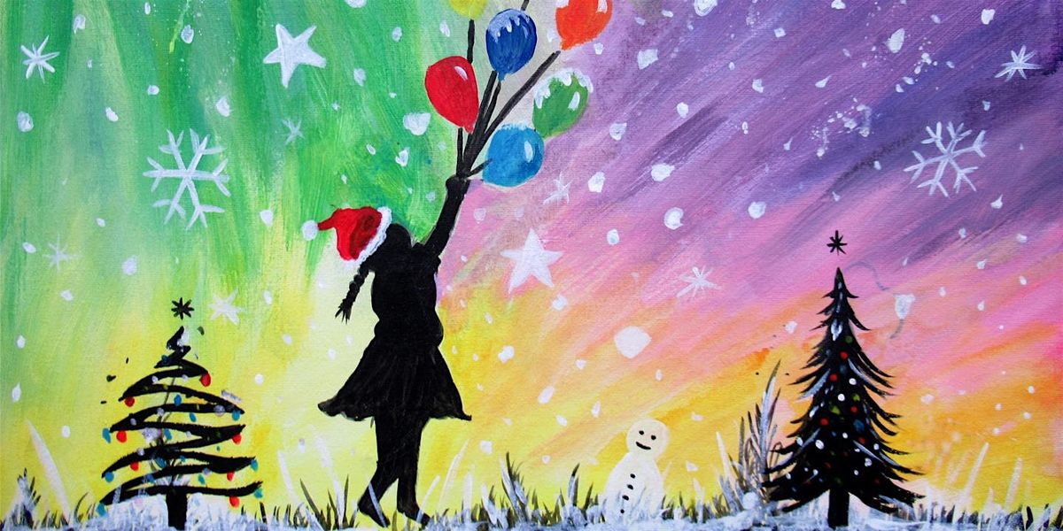 Paint Flying Balloon Girl At Christmas Time, London