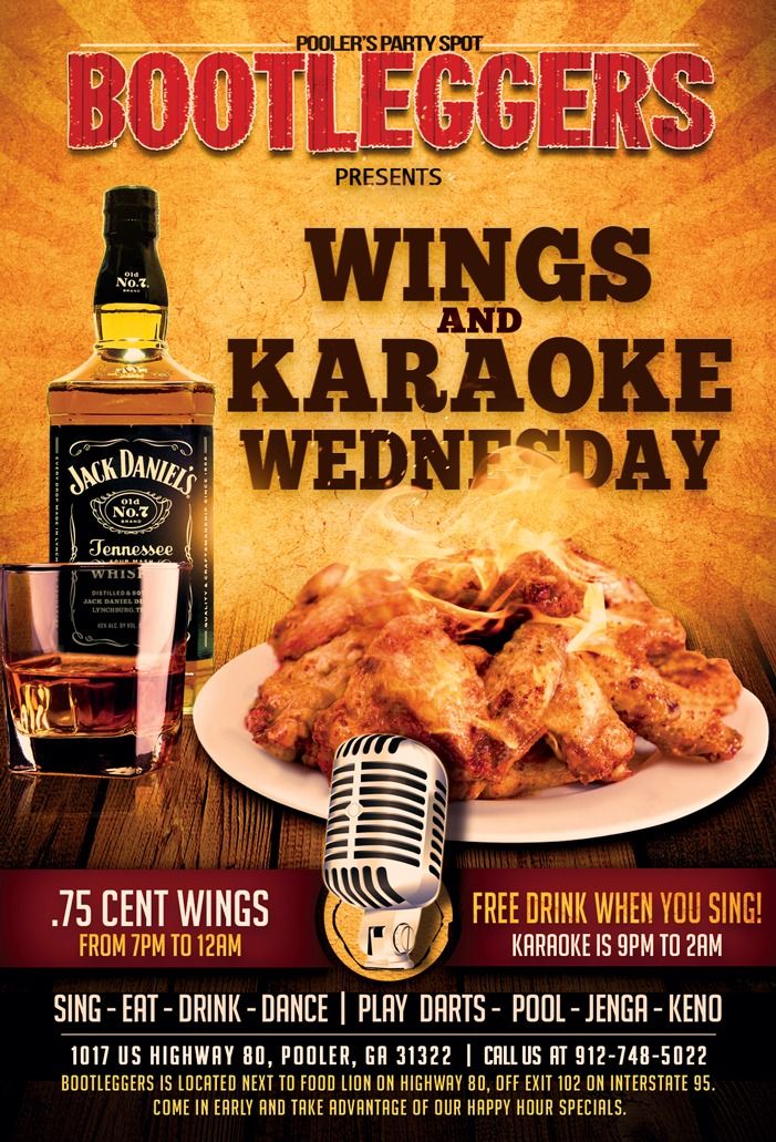 WINGS & KARAOKE WEDNESDAY at Bootleggers in Pooler