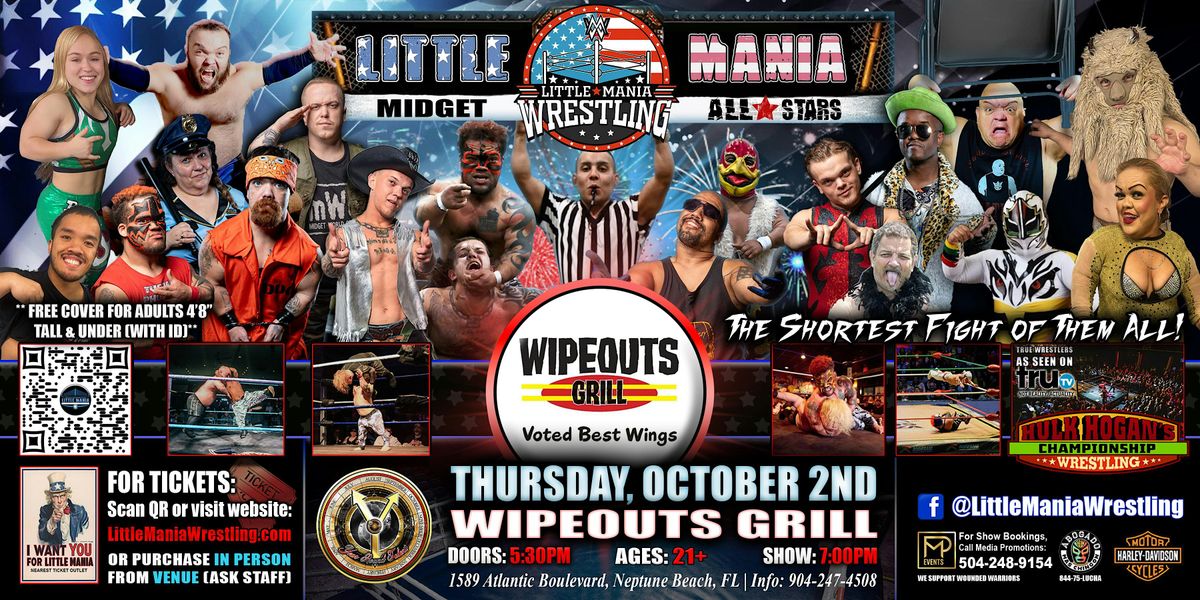Neptune Beach, FL - Little Mania Midget Wrestling @Wipeots Grill