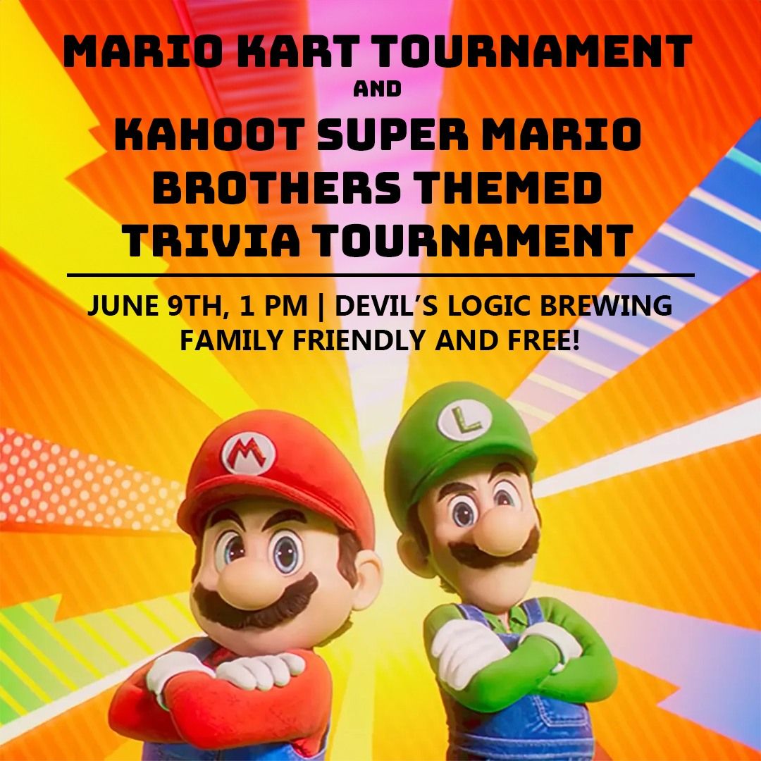 Free Family-friendly Mario Kart Tournament and Mario Brothers Kahoot! Trivia Tournament