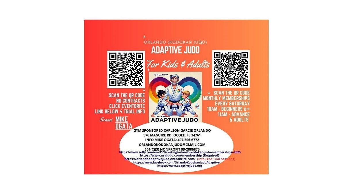 Free Adaptive Judo Saturdays @10am Beginners 6+ & 11am Advance