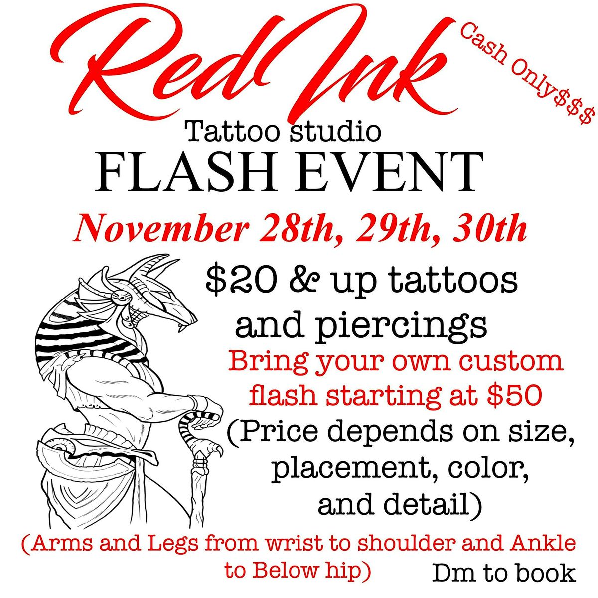 $20 AND UP FLASH TATTOOS & $10 PIERCINGS THIS NOVEMBER 28TH-30TH!!!!