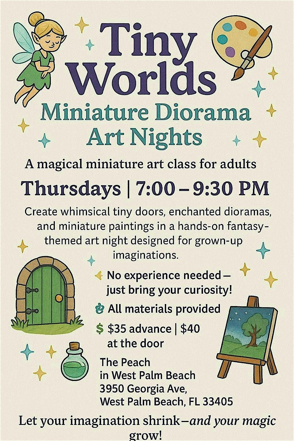 Thurs. Sept. 25, 202 \u201cTiny Worlds: Miniature Art Nights\u201d 7-9:30 PM