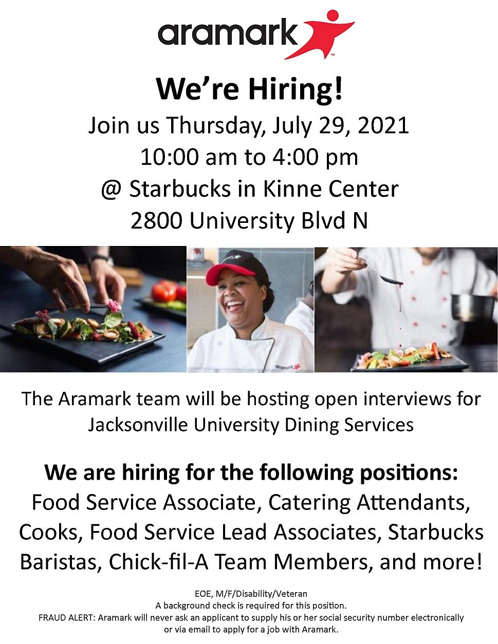 Aramark hosting interviews for  Jacksonville University Dining Services