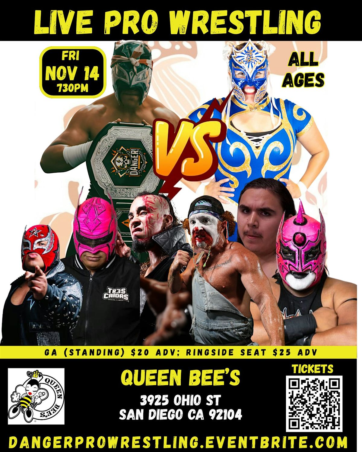 LIVE PRO WRESTLING in North Park at Queen Bee's
