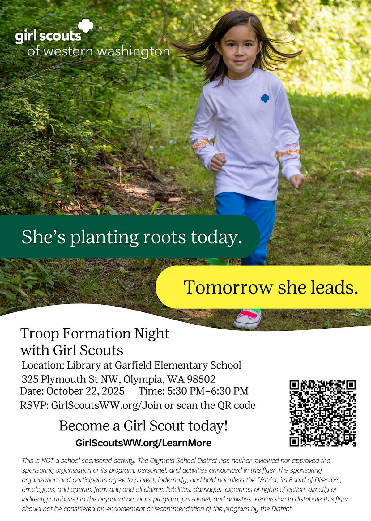 Troop Formation Night with Girl Scouts at Garfield, in Olympia!