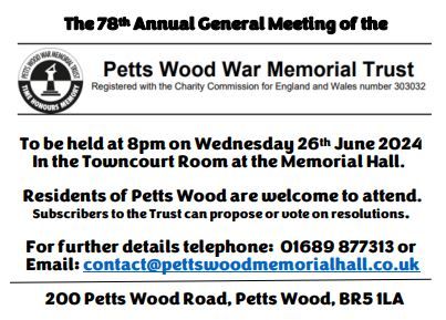 Petts Wood War Memorial Trust AGM -2024