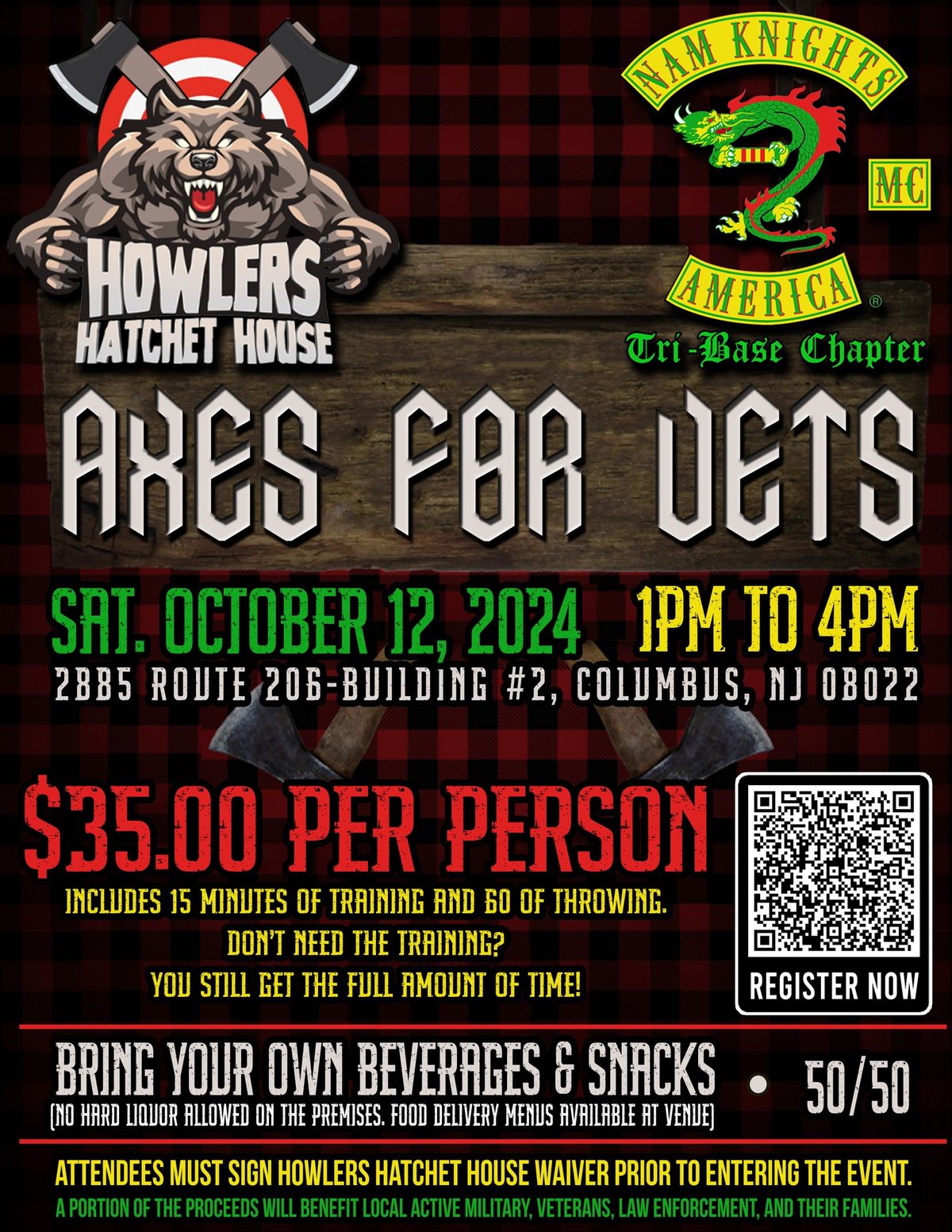 Nam Knights MC, Tri-Base Chapter & Howlers Hatchet House Axes For Vets Fundraiser