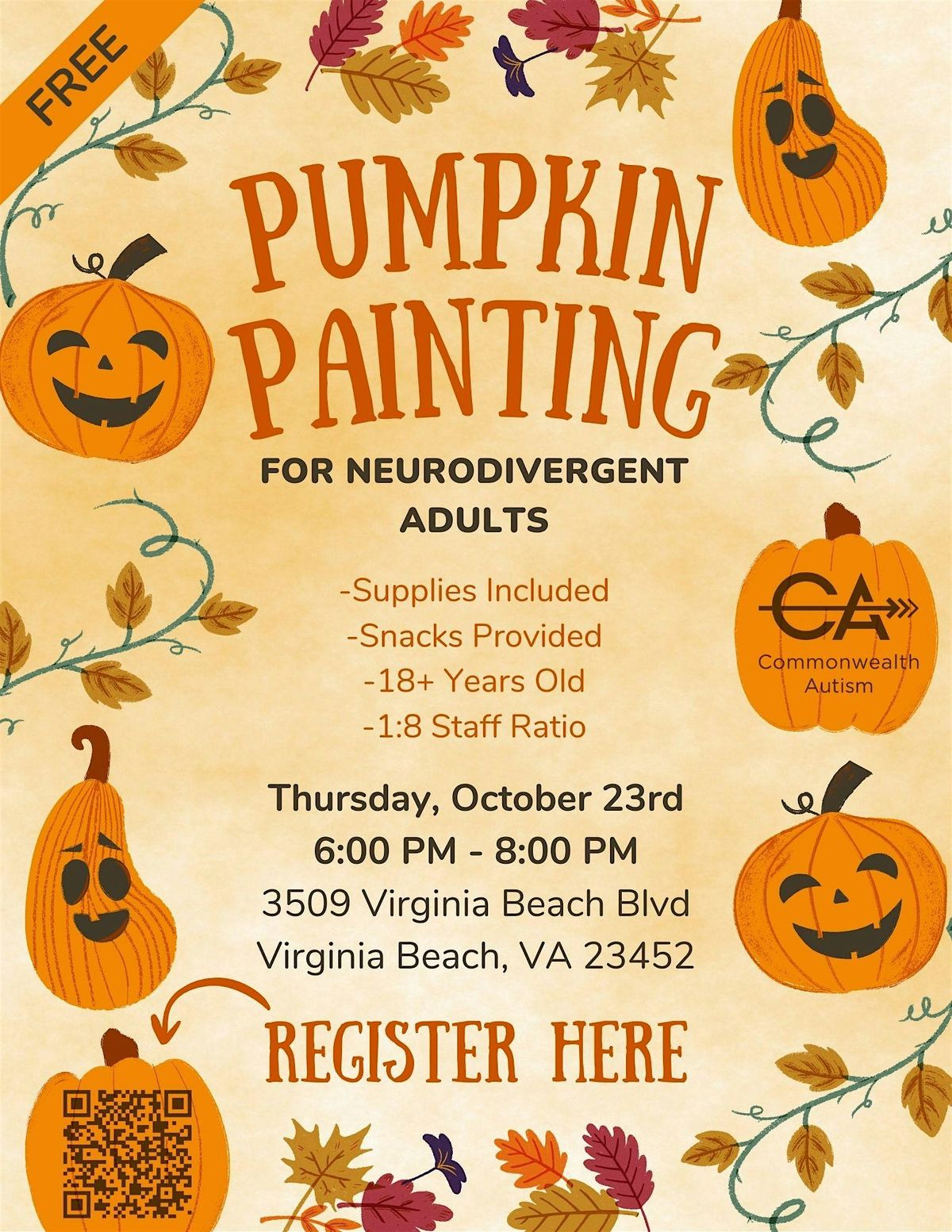 Pumpkin Painting Social Night  for Neurodivergent Adults