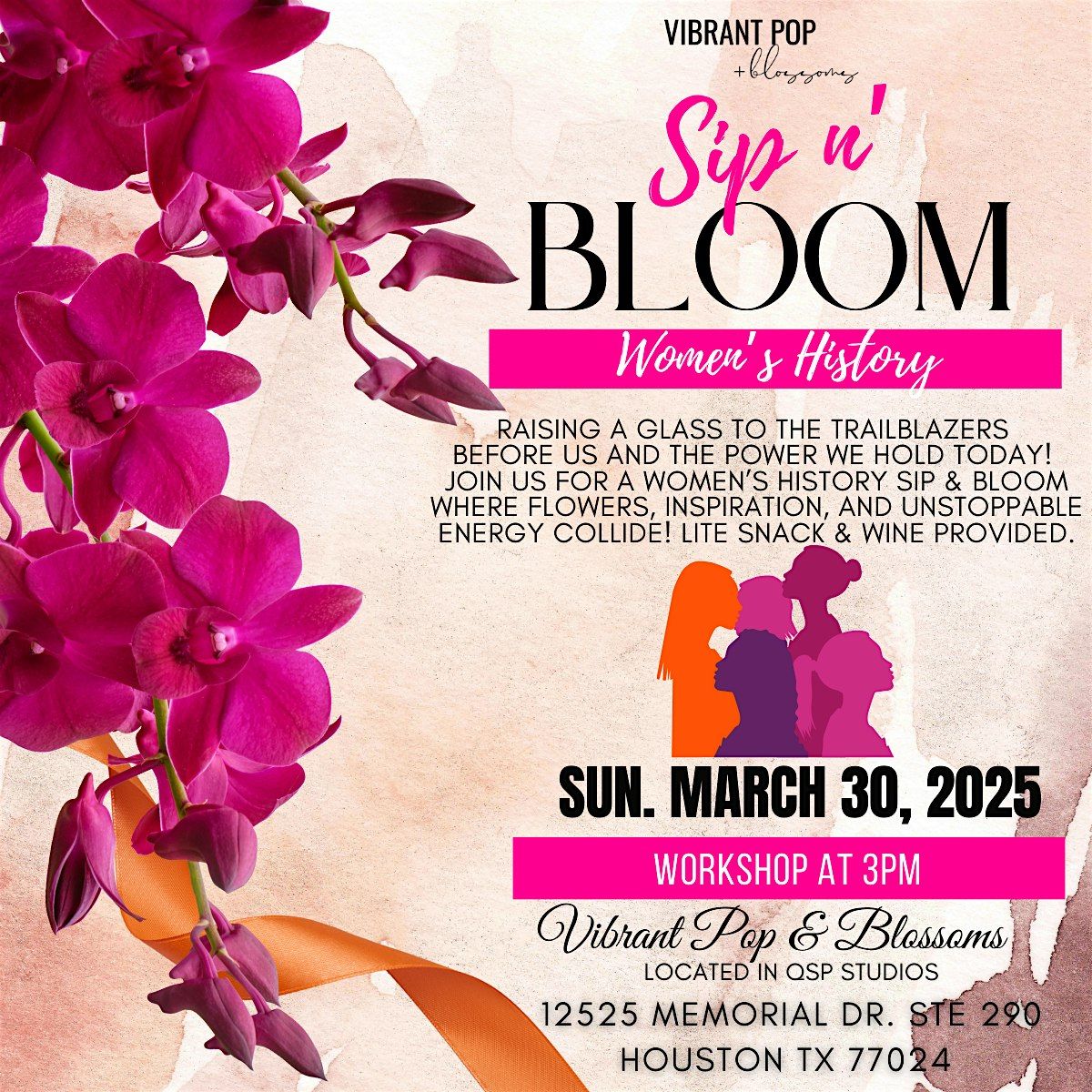 Vibrant Pop & Blossoms *Sip n Bloom* Floral Experience Workshop