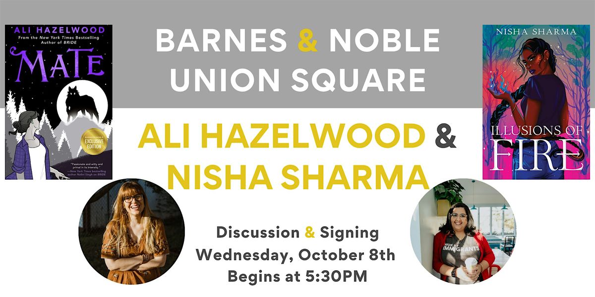 Ali Hazelwood and Nisha Sharma celebrate MATE & ILLUSIONS OF FIRE