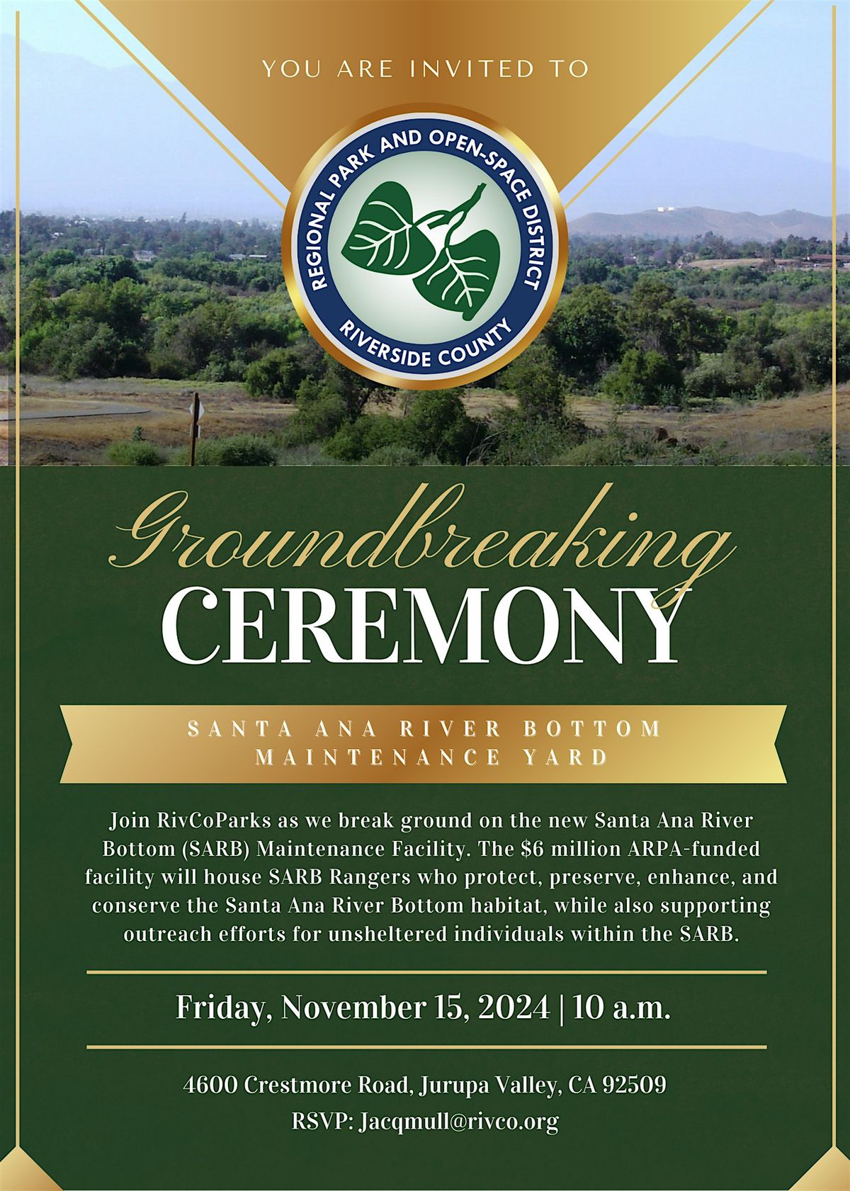 RivCoParks Groundbreaking Ceremony - SARB Maintenance Facility