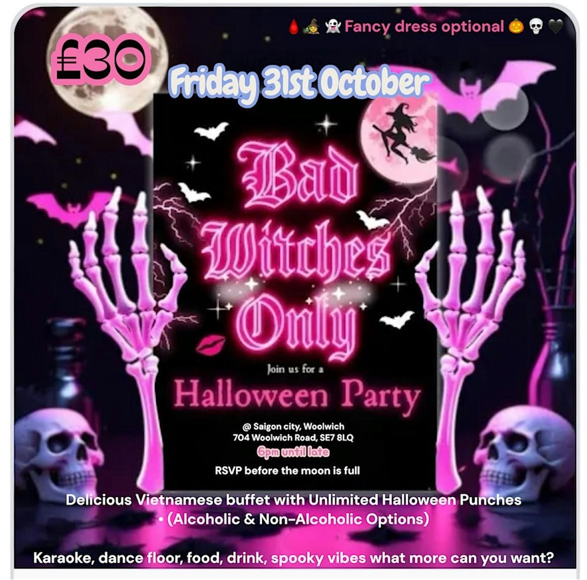 Ladies Halloween dinner party in Woolwich- unlimited cocktails
