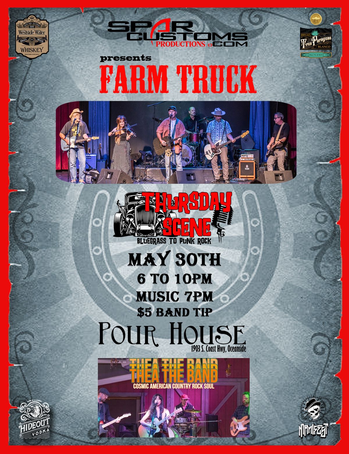Spar Customs Thurs Scene at Pour House w Farm truck and Thea the Band