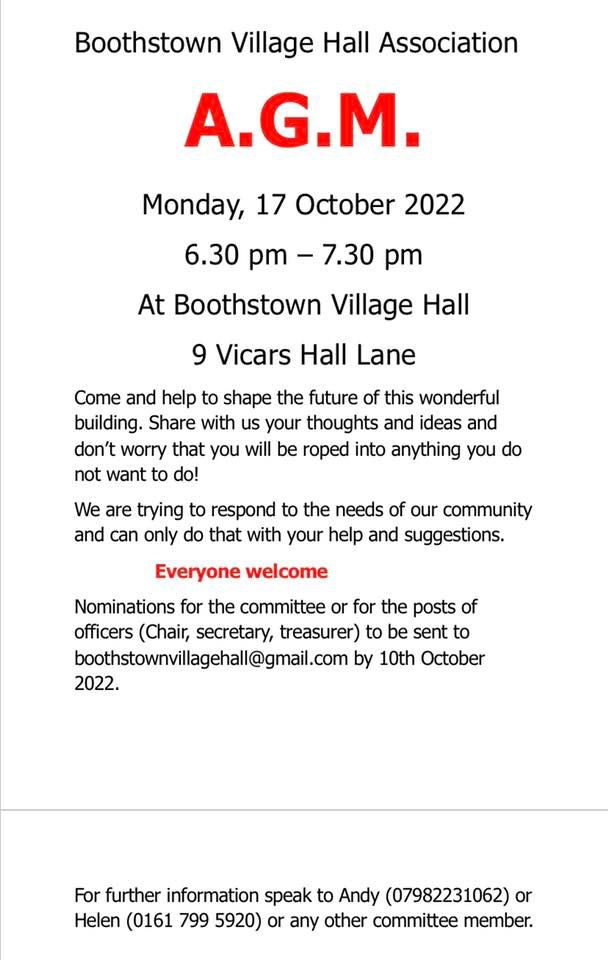 Boothstown Village Hall Association AGM