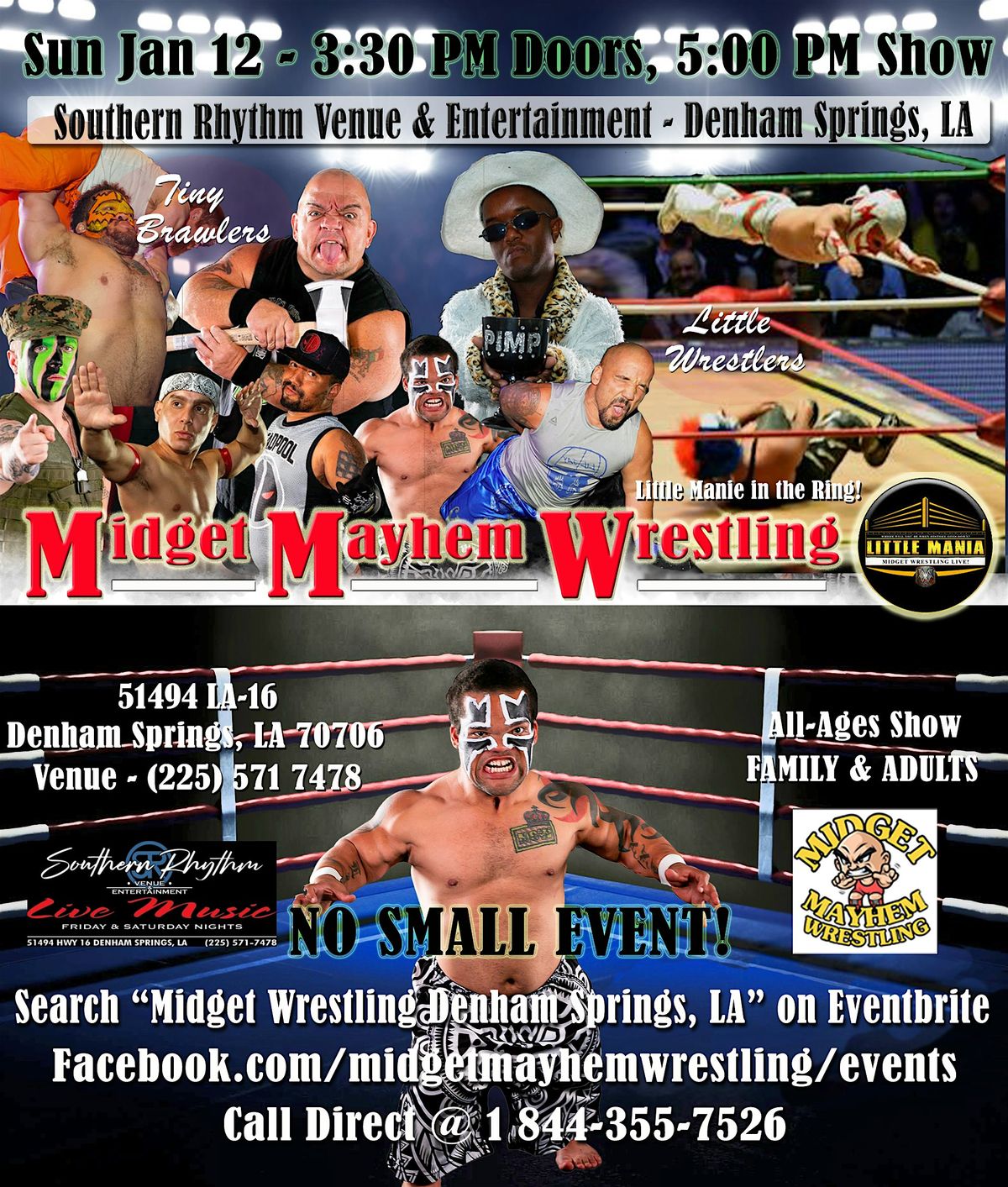 Midget Mayhem Wrestling Rips Through the Ring! Denham Springs LA (All-Ages)