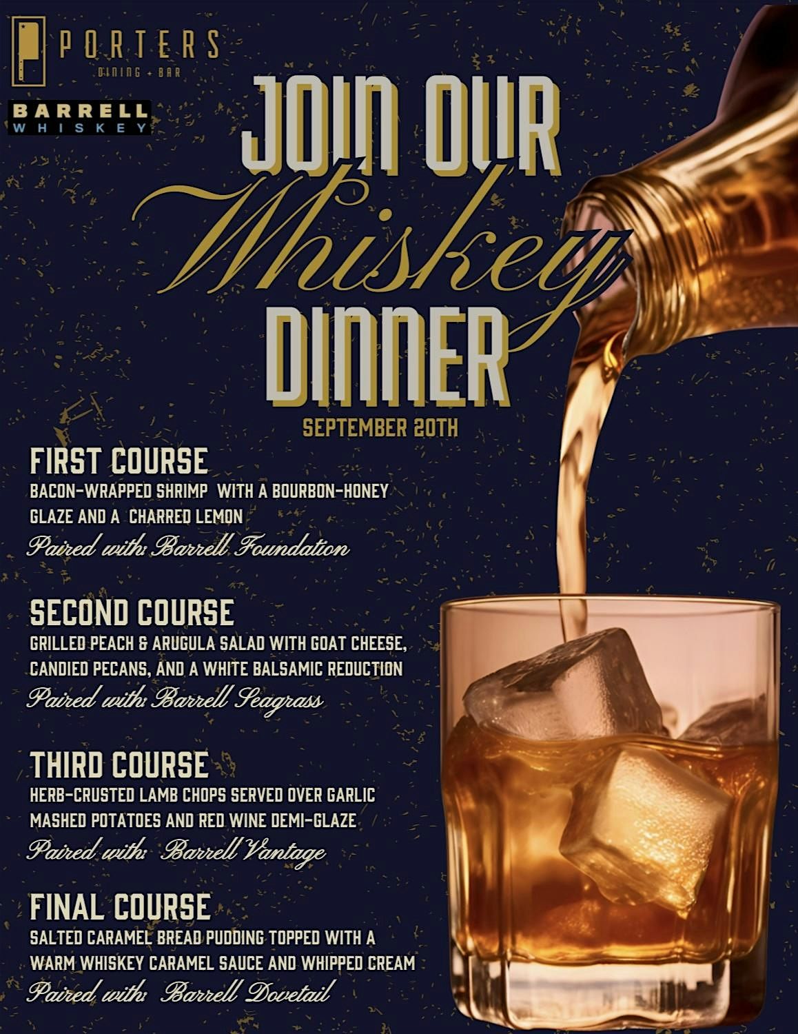 Barrell Whiskey Dinner at Porters