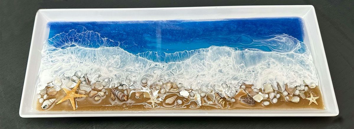 Beach Scene Shells & Sand  Resin Charcuterie Board  Art Sip Class