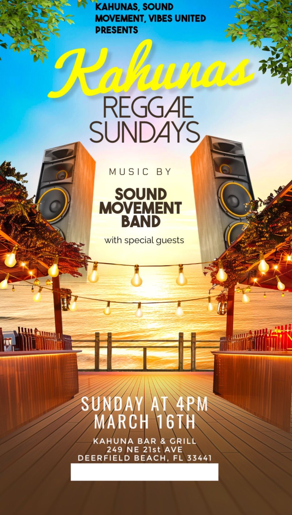 Reggae Sundays  at Kahunas Deerfield Beach with Sound Movement Band