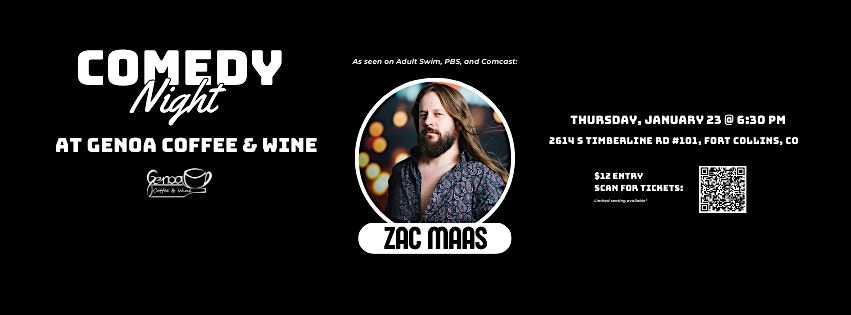 Comedian Zac Maas at Genoa Coffee & Wine