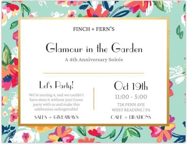 Glamour in the Garden-A 4th Anniversary Soiree!