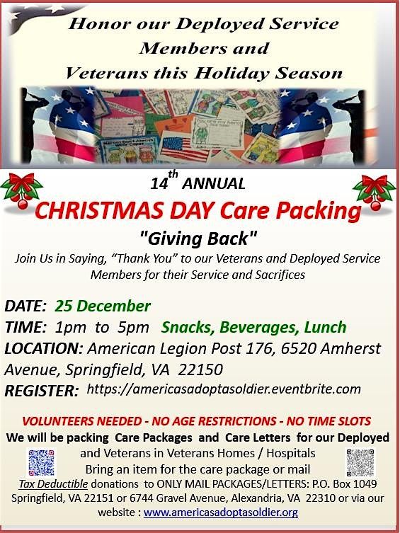 14th Annual Christmas Day  Care Packing for our Deployed