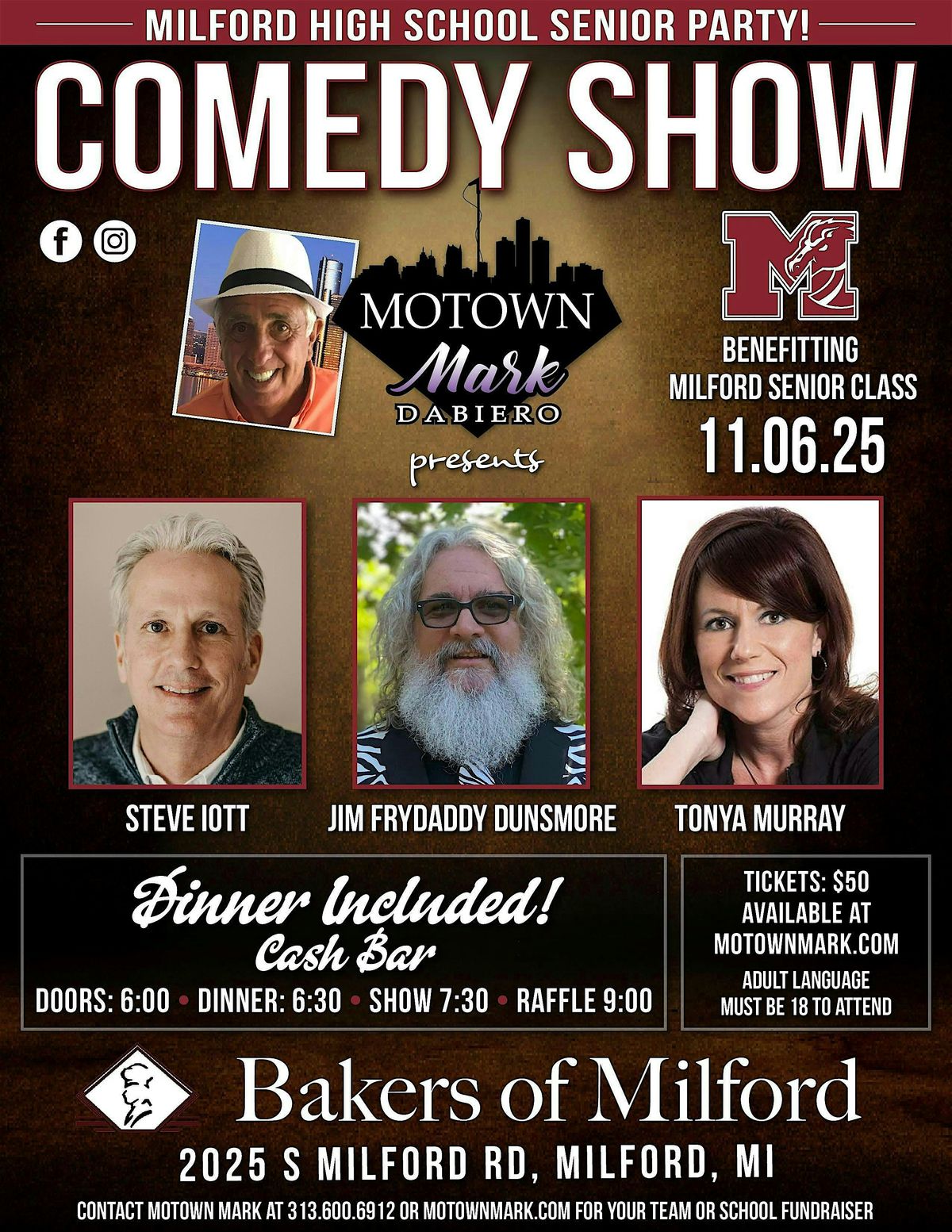 Motown Marks Comedy Show comes to Bakers in Milford with dinner included!