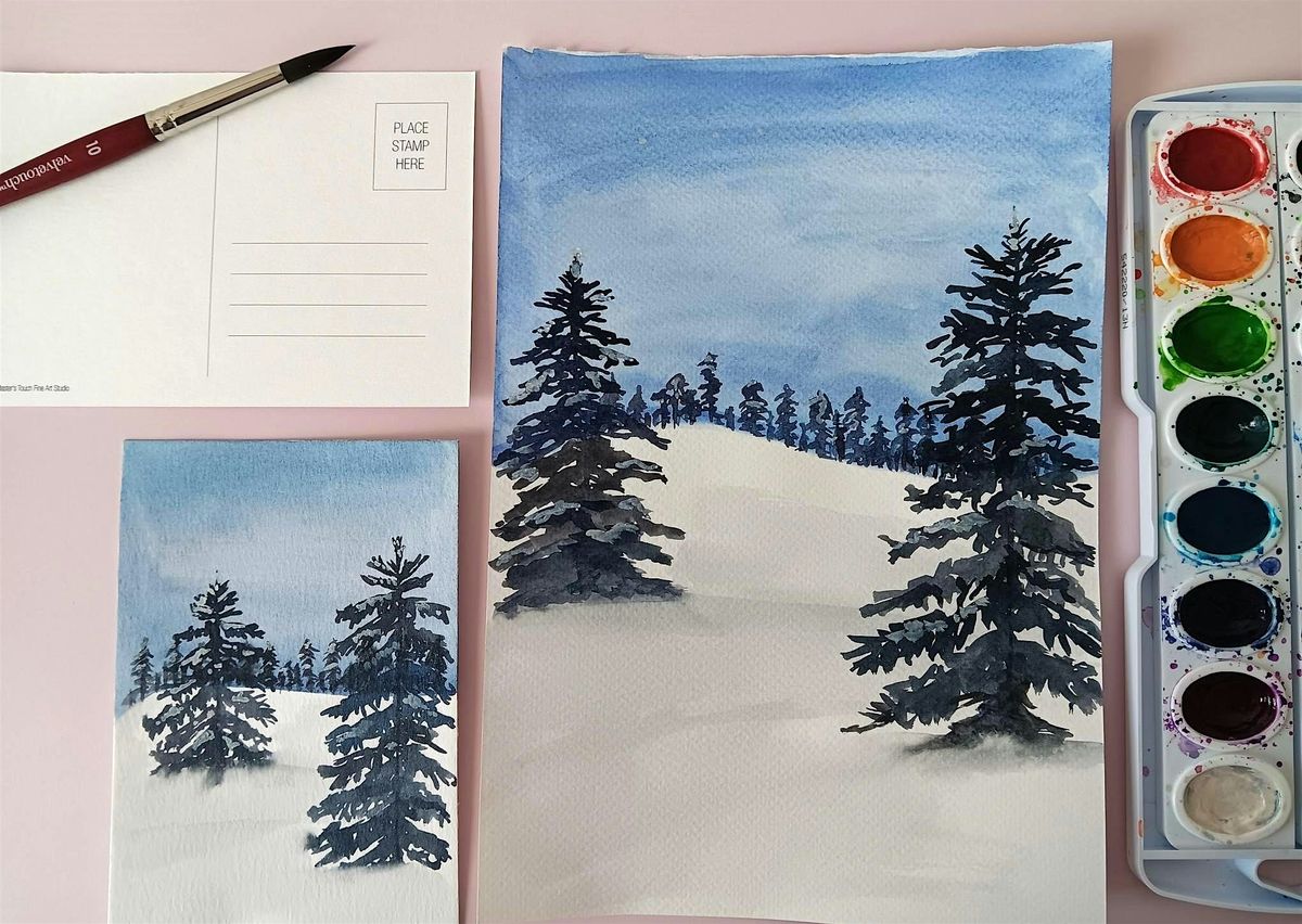 Easy watercolor winter landscape