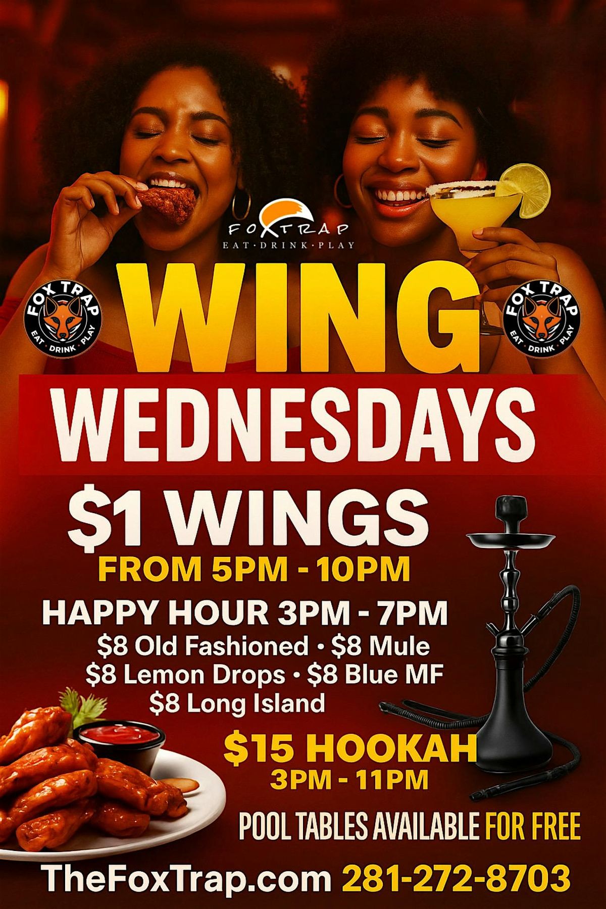 Wing Wednesday : $1 Wings | Hookah | Pool Tables | Happy Hour