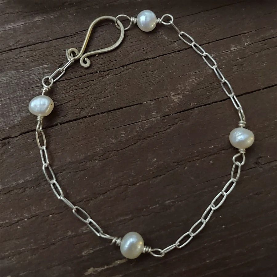 Make Freshwater Pearl Silver Chain Bracelet