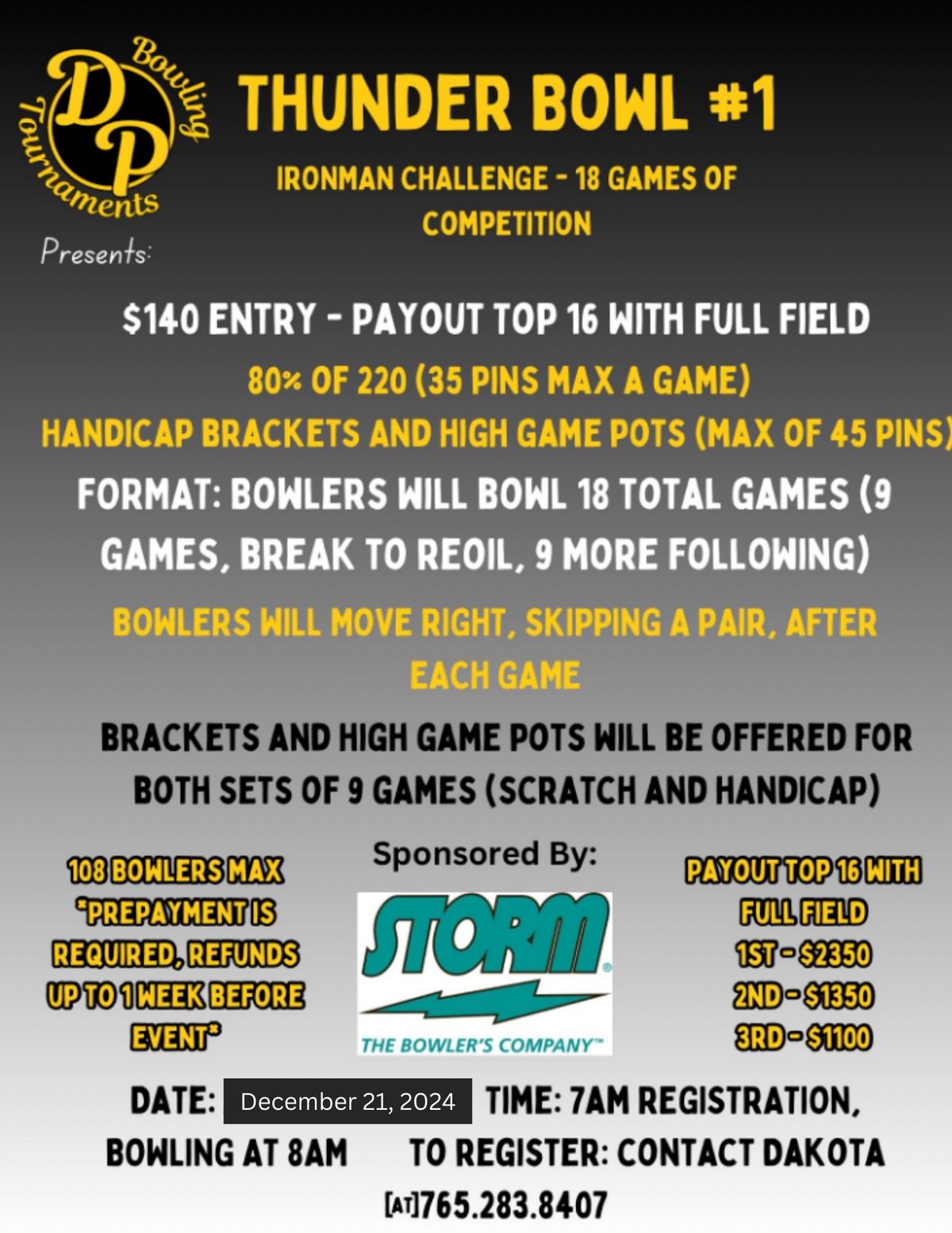 IRONMAN CHALLENGE - THUNDER BOWL #1 - FORT WAYNE -OPEN SPOTS - SPONSORED BY STORM