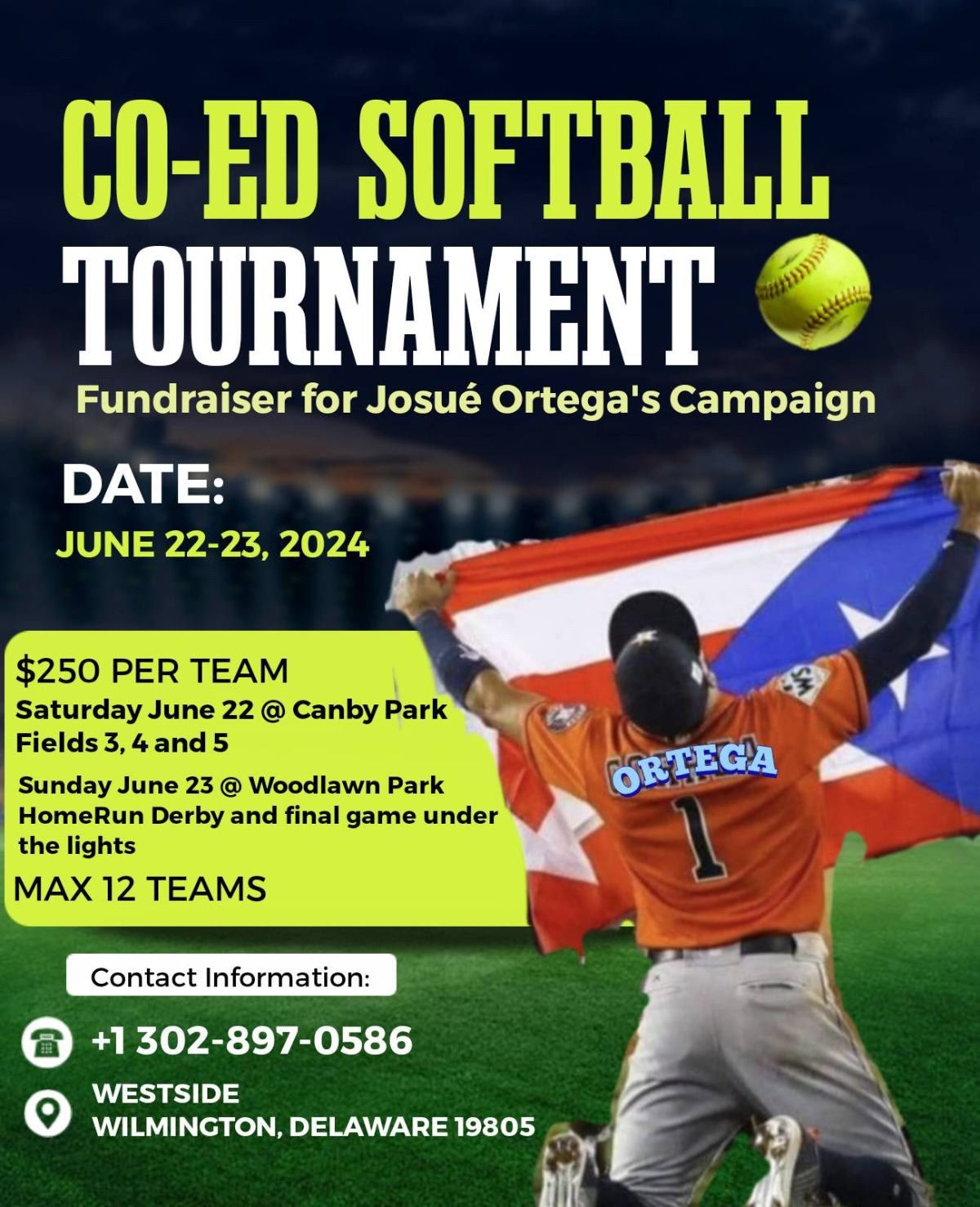 Co-Ed Softball Tournament Fundraiser for Josue Ortega\u2019s Campaign 