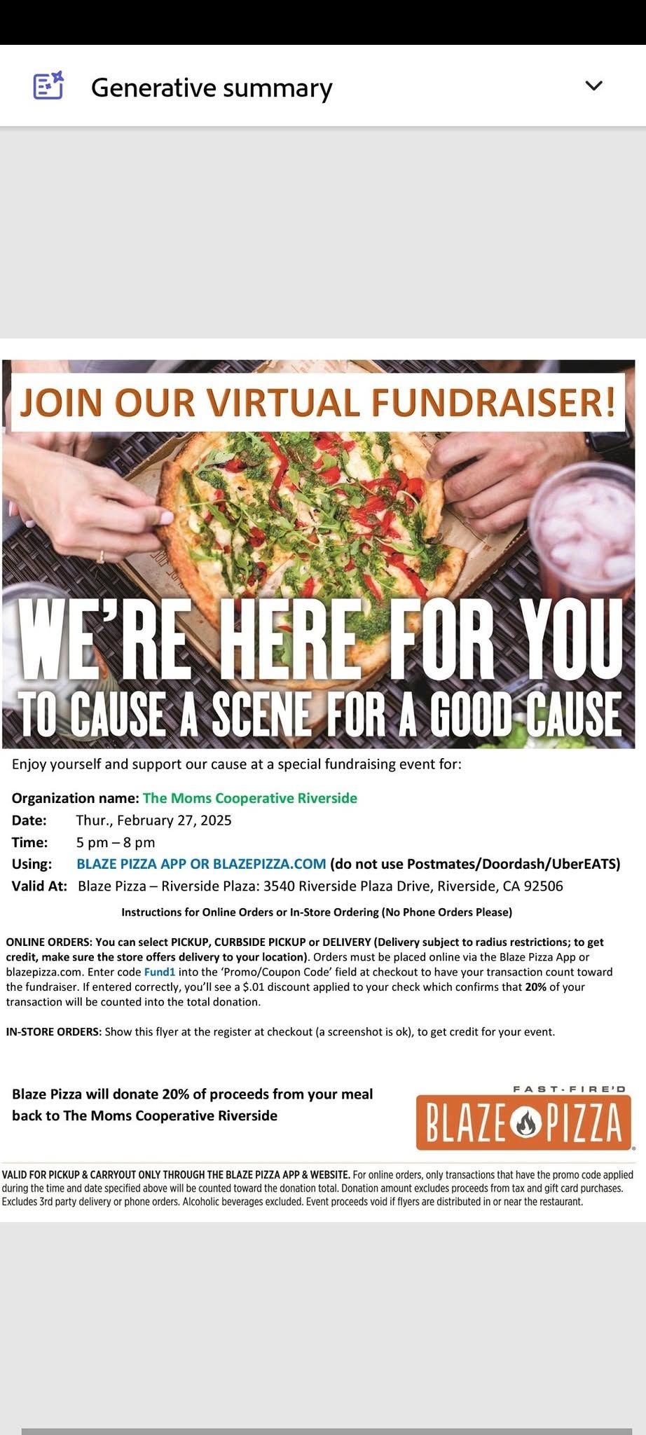 Fundraiser: Blaze Pizza 