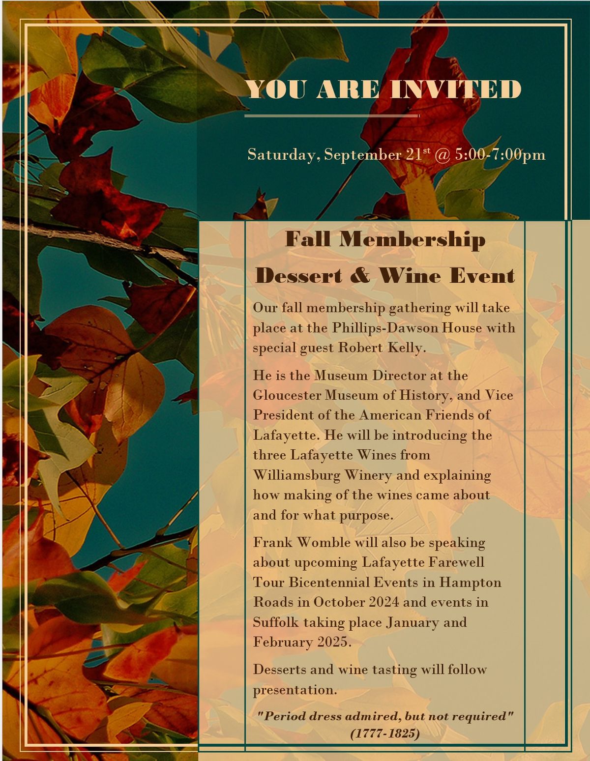 Fall Membership Dessert & Wine Event