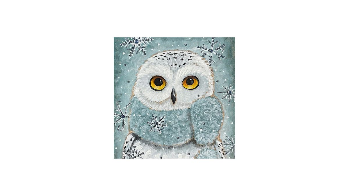 Snowy Snowy Owl Bedazzled Paint & Sip