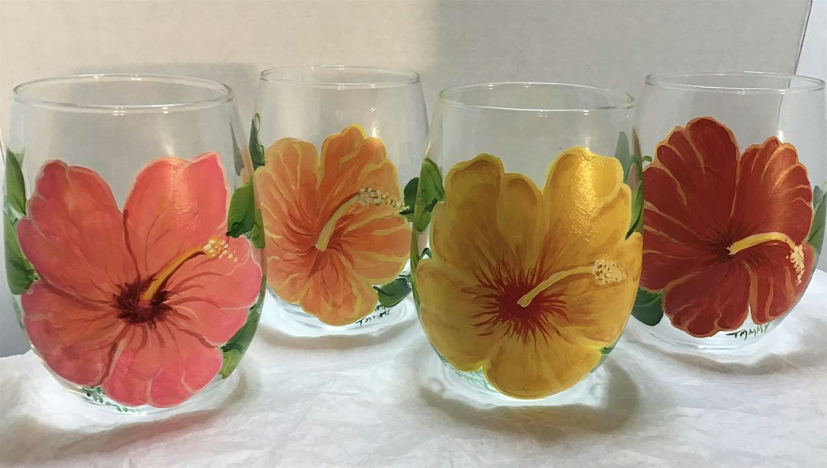 Hibiscus Flower Wine Glass Painting Class