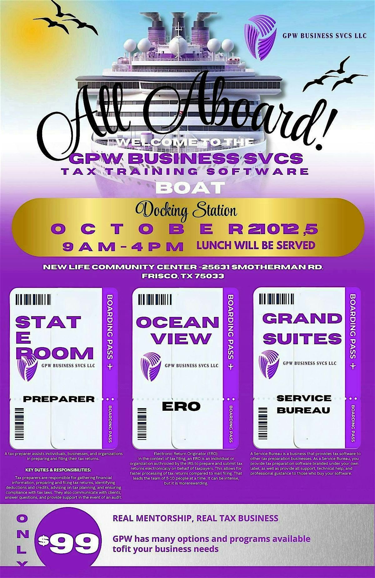 All Aboard GPW Business Svcs Tax Training Software Boat