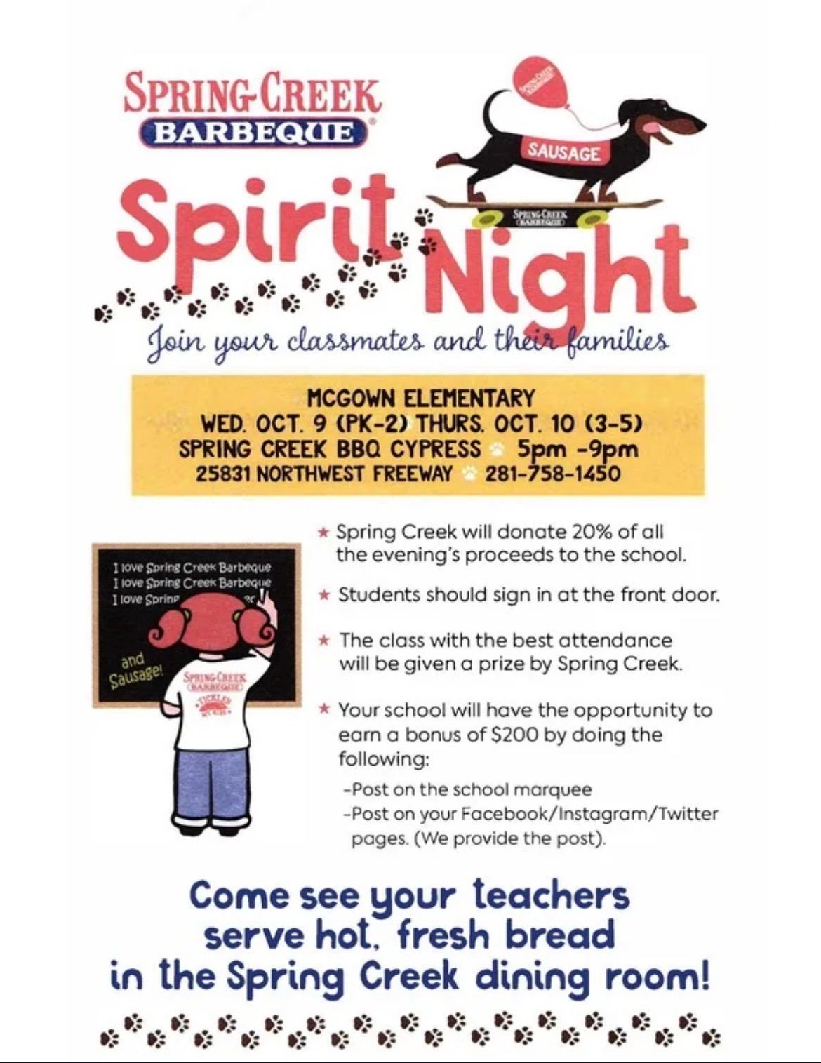 Spirit Night - Spring Creek Barbeque