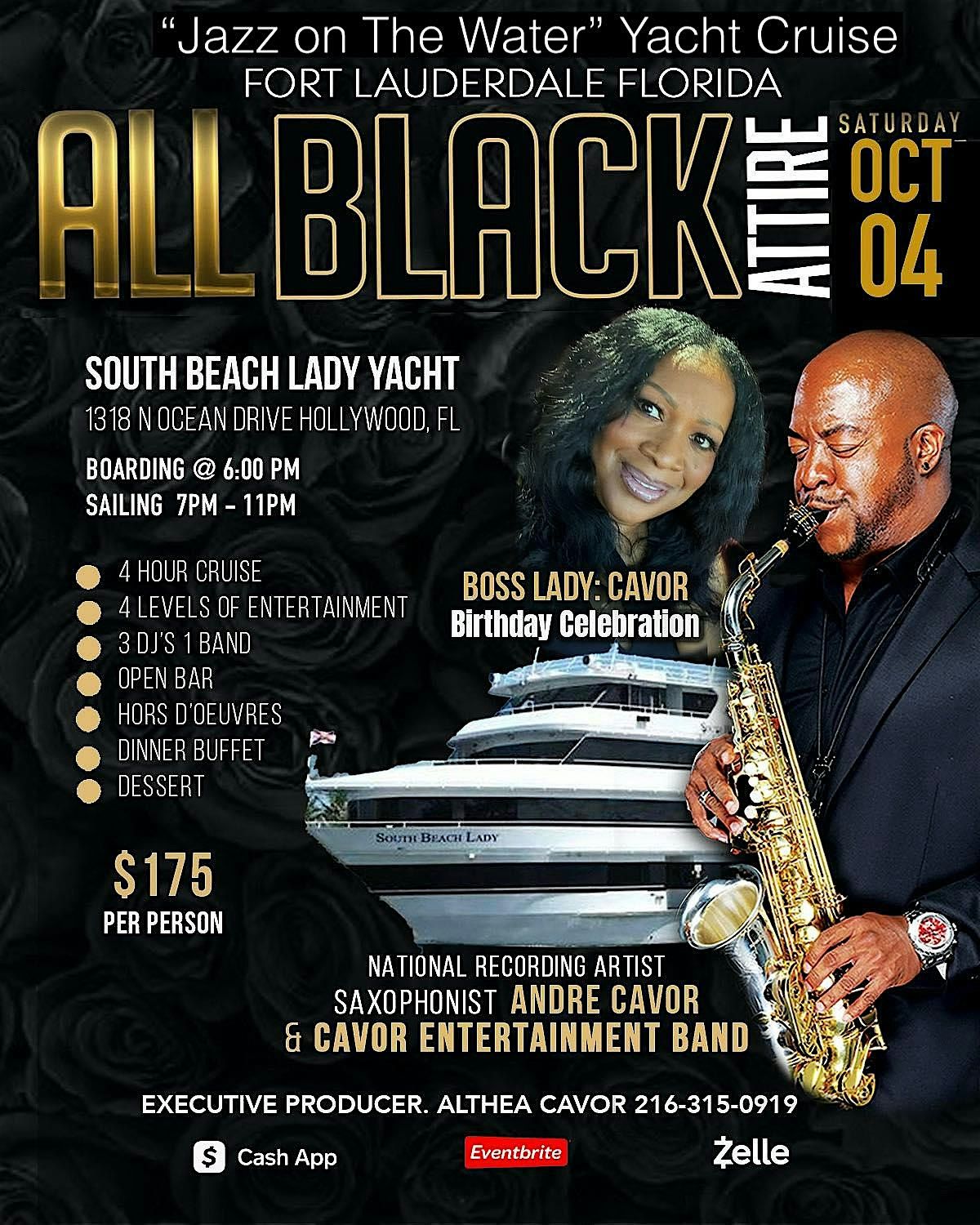Jazz on the Water All Black Attire Dinner and Open Bar Yacht Cruise