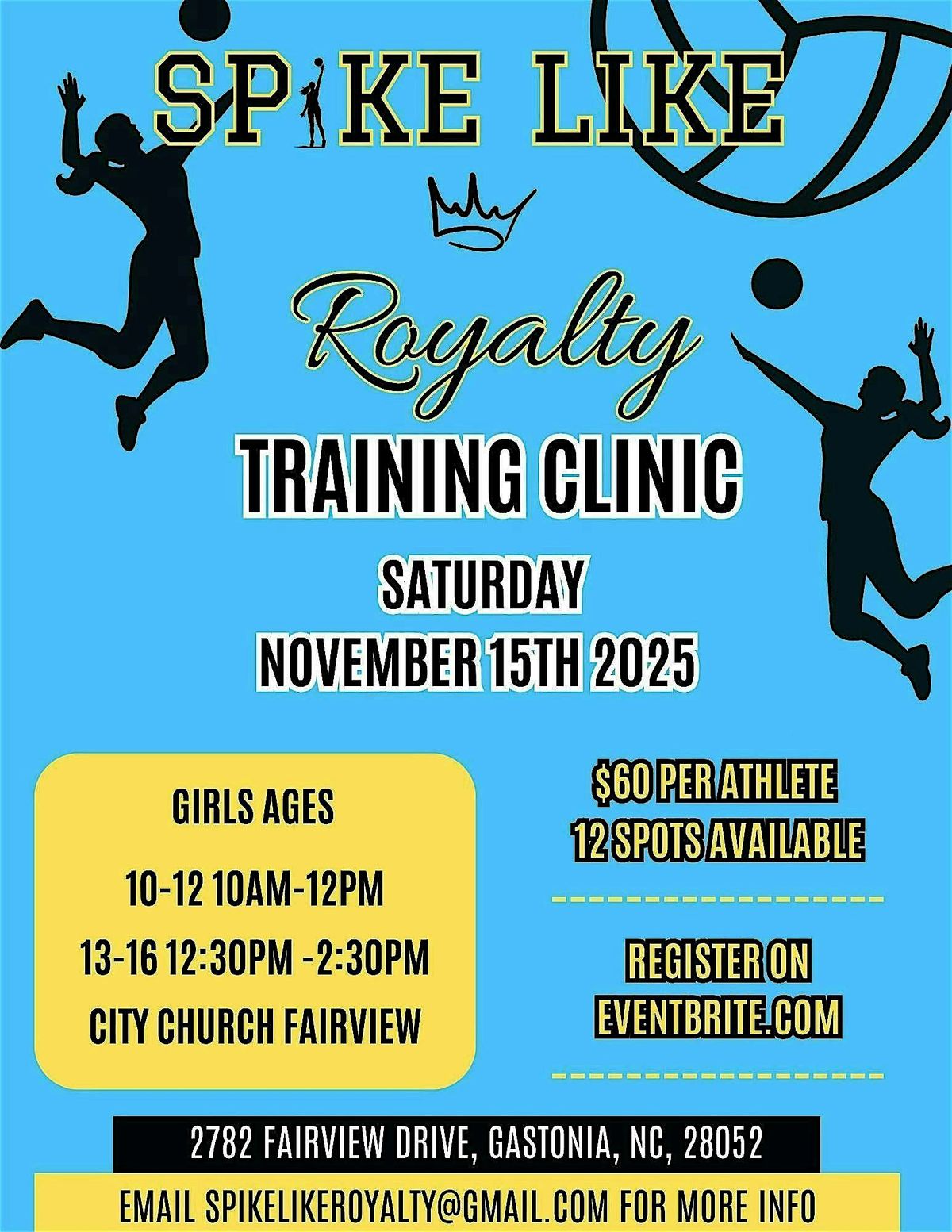 Spike Like Royalty Ages 10-12 Volleyball Clinic