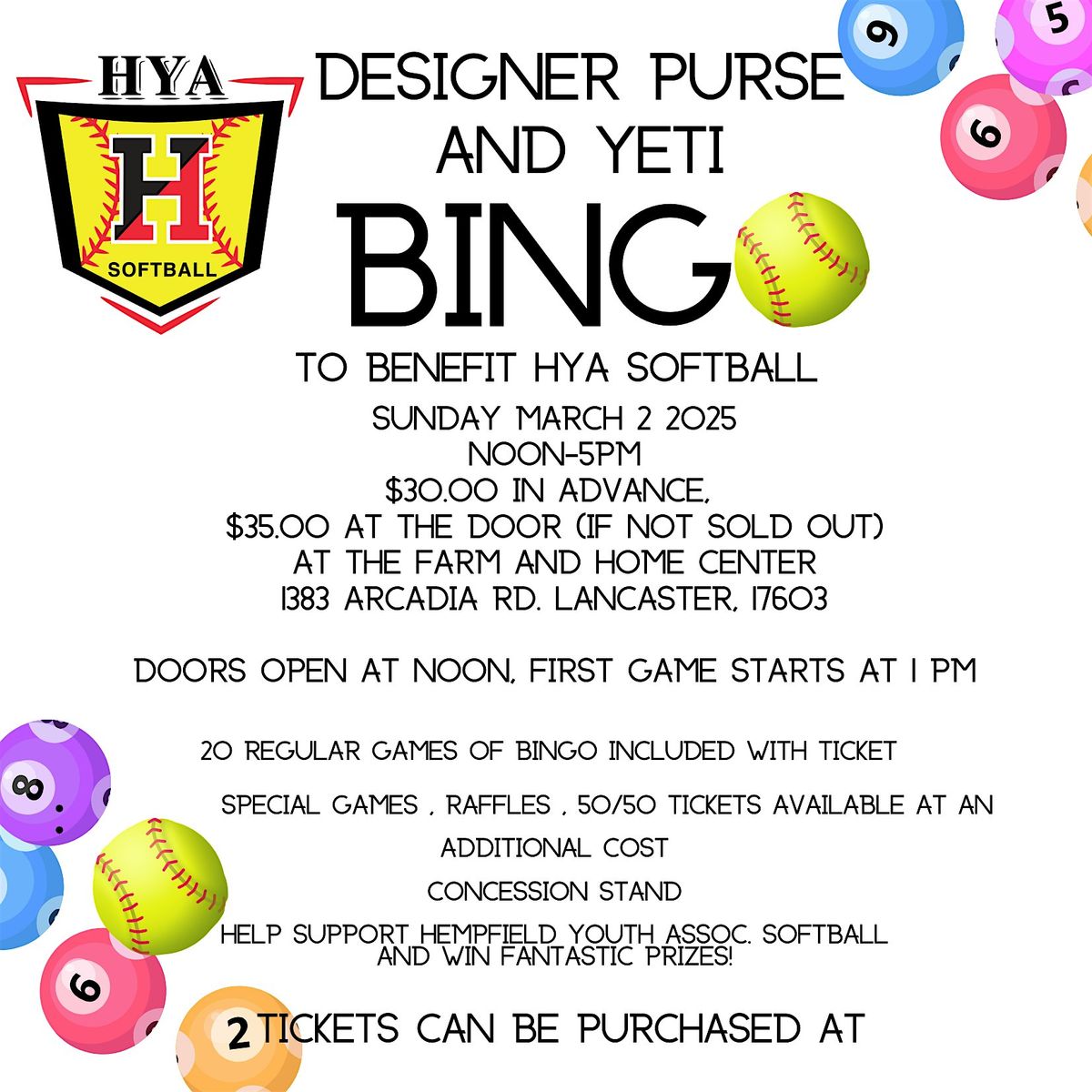 HYA Softball Designer Bag and Yeti Bingo