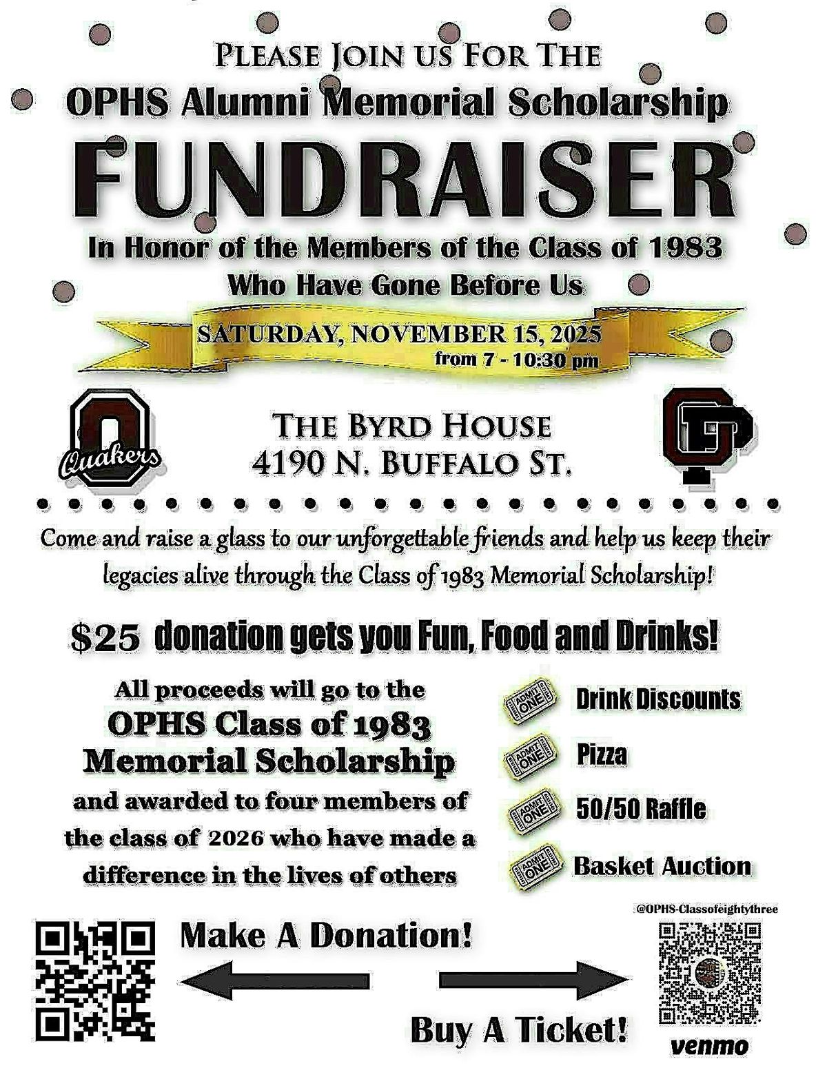 OPHS  Annual Alumni Memorial Scholarship Fundraiser