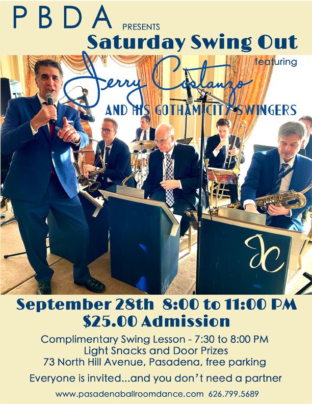 Jerry Costanzo & His Gotham City Swingers, their PBDA debut-THIS SATURDAY NIGHT, SEPT. 28th at PBDA!