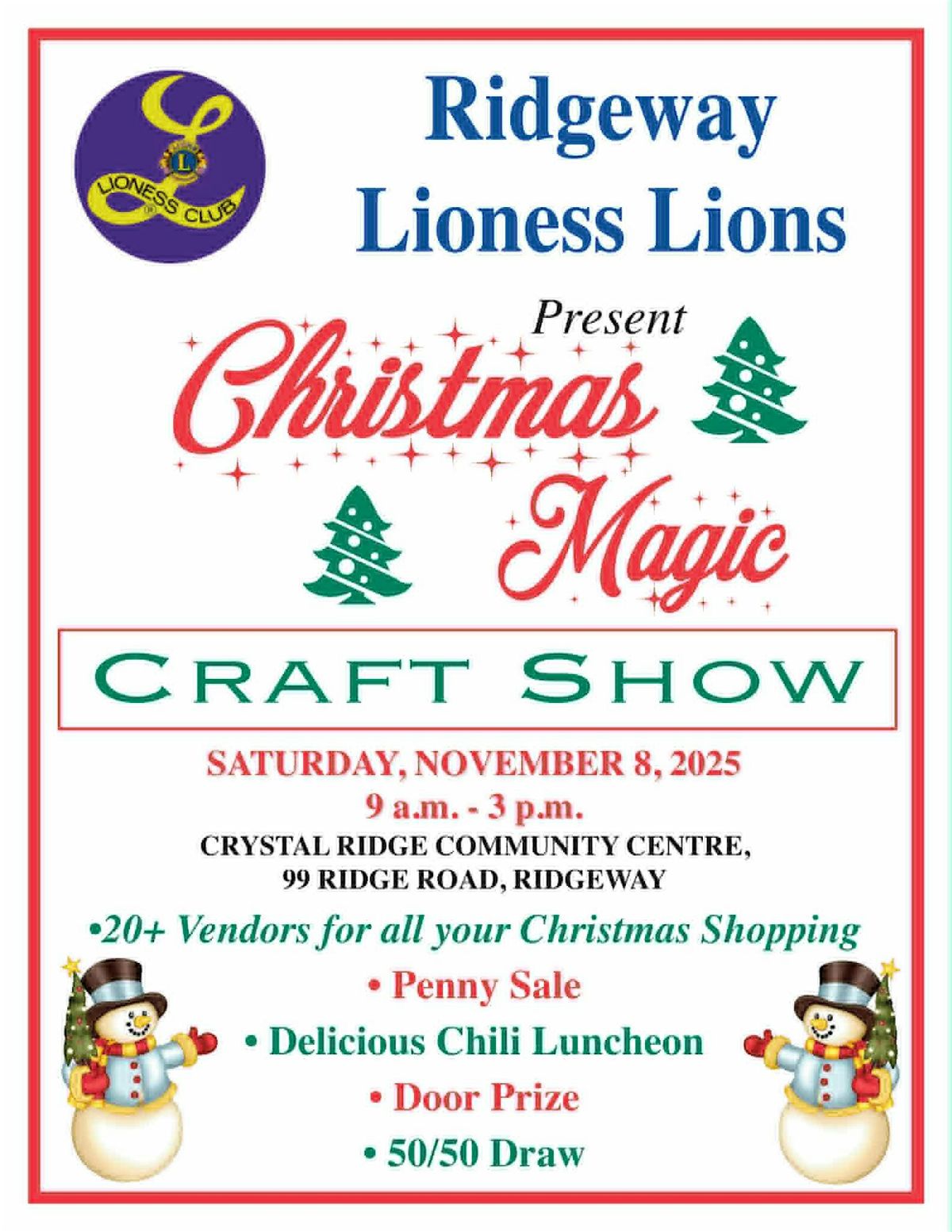 25  crafters.awesome chili luncheon,penny sale, 50\/50 draw , door prize.