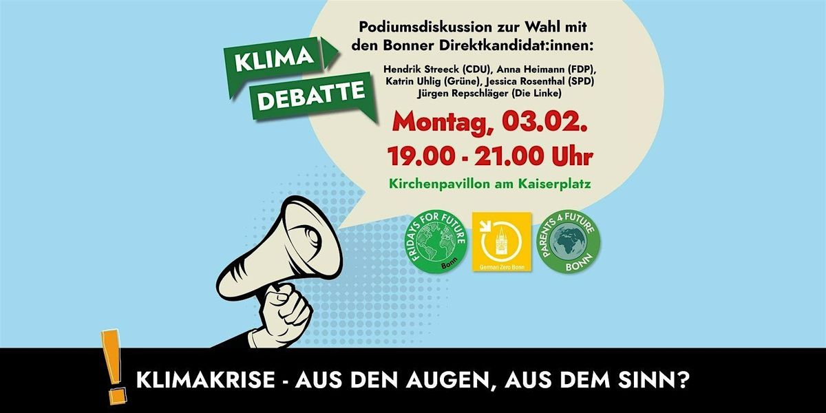 Podiumsdiskussion mit CDU, FDP, Gr\u00fcne, Linke und SPD