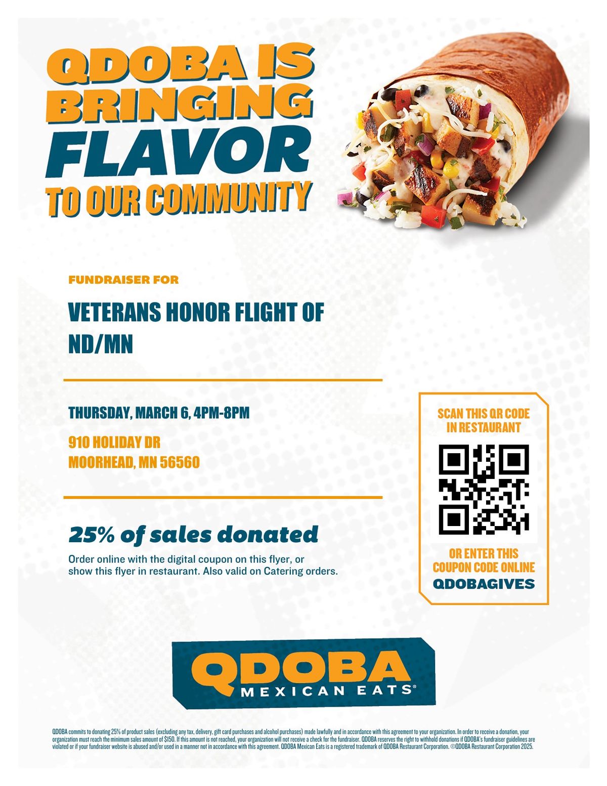 Qdoba Fundraiser for Veterans Honor Flight of ND\/MN