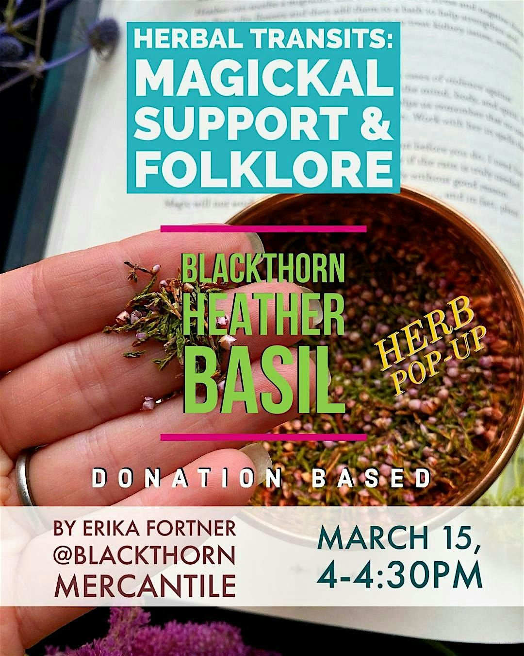 Herbal Transits: Magickal Support and Folkore ~ Blackthorn\/Basil\/Heather