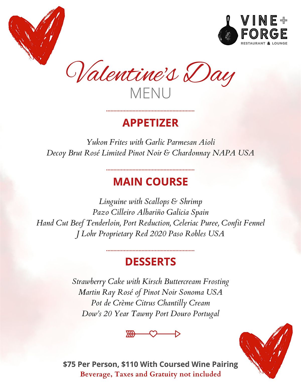 Valentine's Day Menu at Vine + Forge Downtown